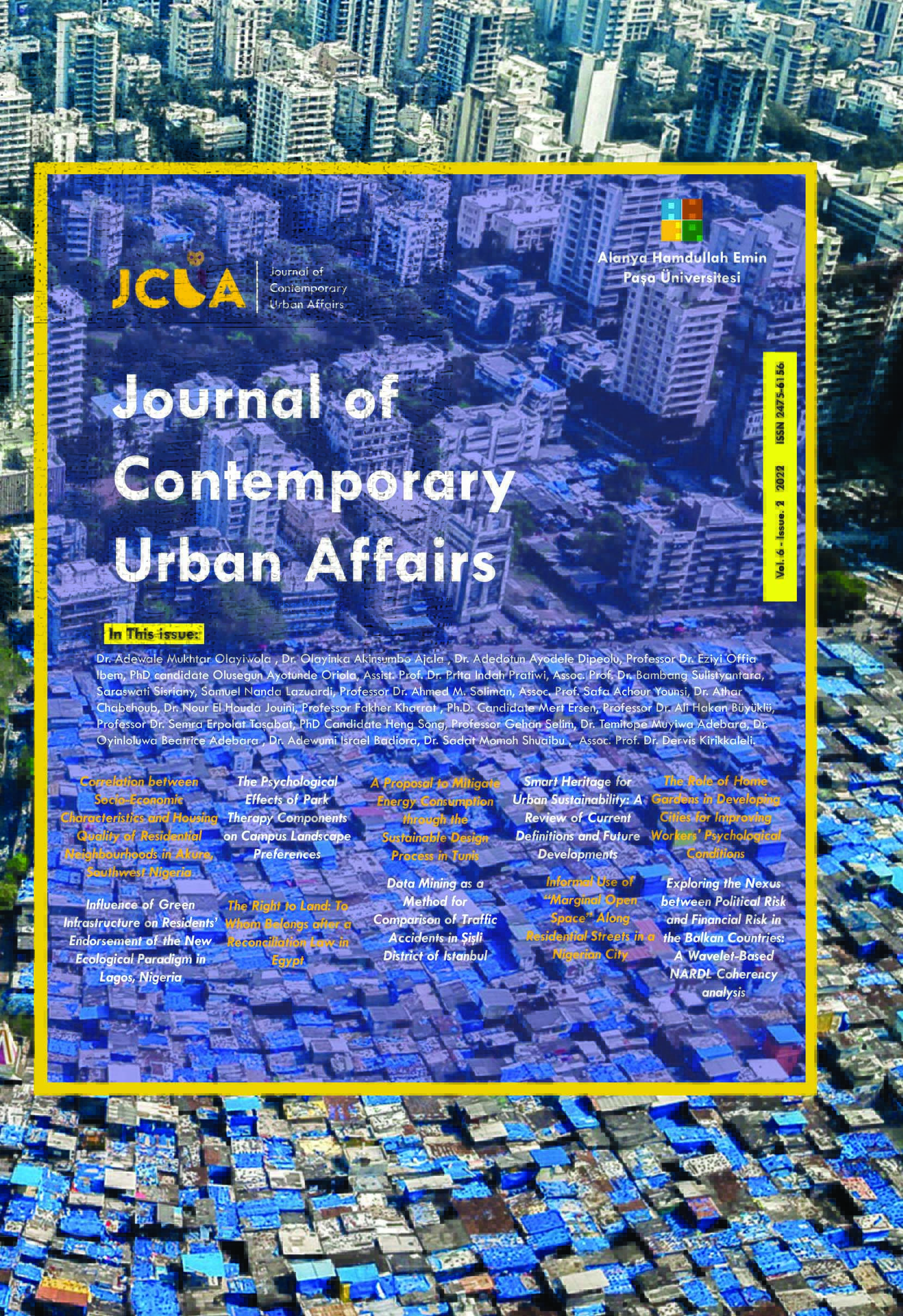 Urban planning, Spatial planning, Urban Design, Urban, Sustainability, Globalization, Pandemic and Urban Public Spaces, Conflict and Divided Territories, Emerging Cities, Morphology, Infra Habitation, Slums, Affordable Houses, Gated Communities, Revitalization, Regeneration and Urban renewal, Quality of Life, Rapid Urbanization, Urban Sprawl, Journal of Contemporary urban affairs.